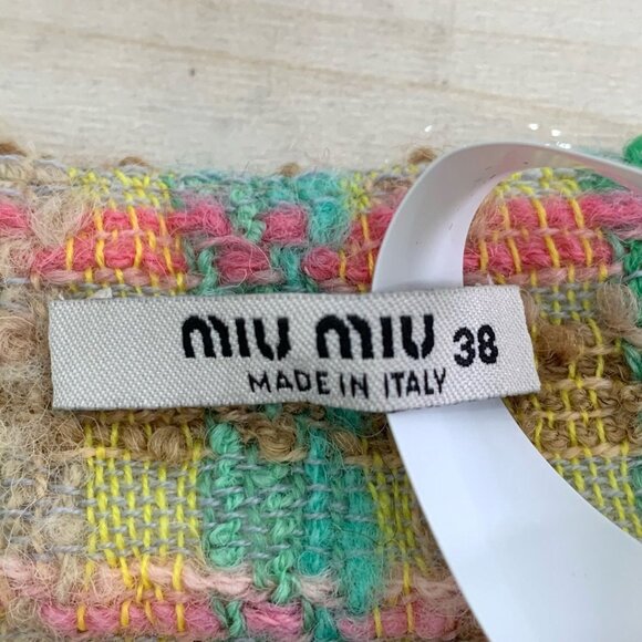 Miu Miu Colorful Plaid Tweed Wool-Blend Pleated Shorts Made In Italy Size 38 - Picture 5 of 8